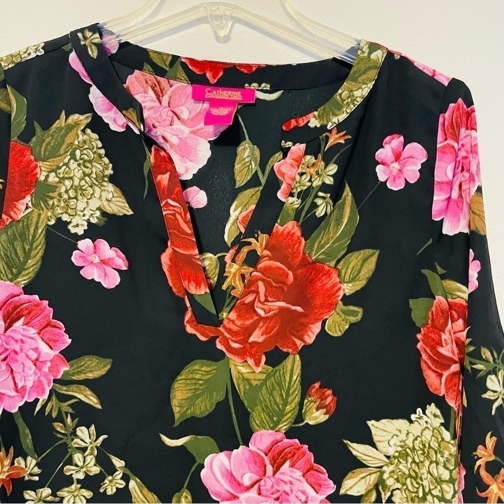 Catherine Womens S Tunic Top Floral Malandrino Asymmetrical Long Sleeve NEW - Picture 3 of 11